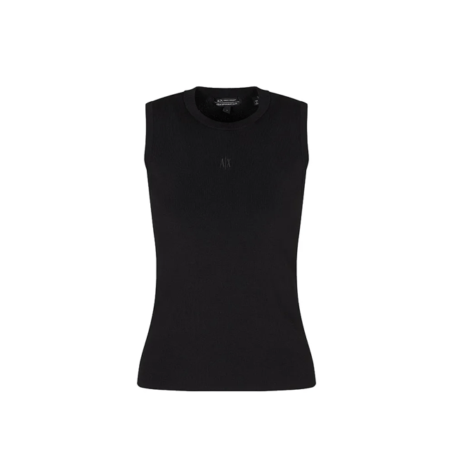 Armani Exchange Kadın Normal Kalıp AX Logo İşlemeli Yuvarlak Yakalı Siyah Atlet XW001448 AF10352-UC001
