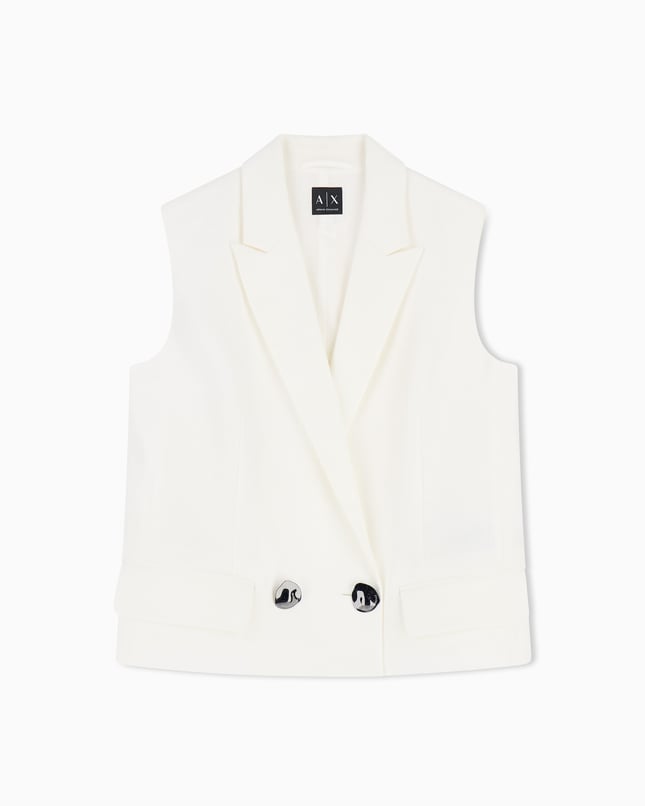 Armani Exchange Armani Exchange Kadın Çift Düğmeli Cep Detaylı Keten Beyaz Yelek XW001770 AF21530-U0002