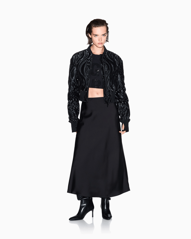 Armani Exchange Kadın Normal Kesim Pileli Saten Midi Boy Siyah Etek XW001420 AF19592-UC001