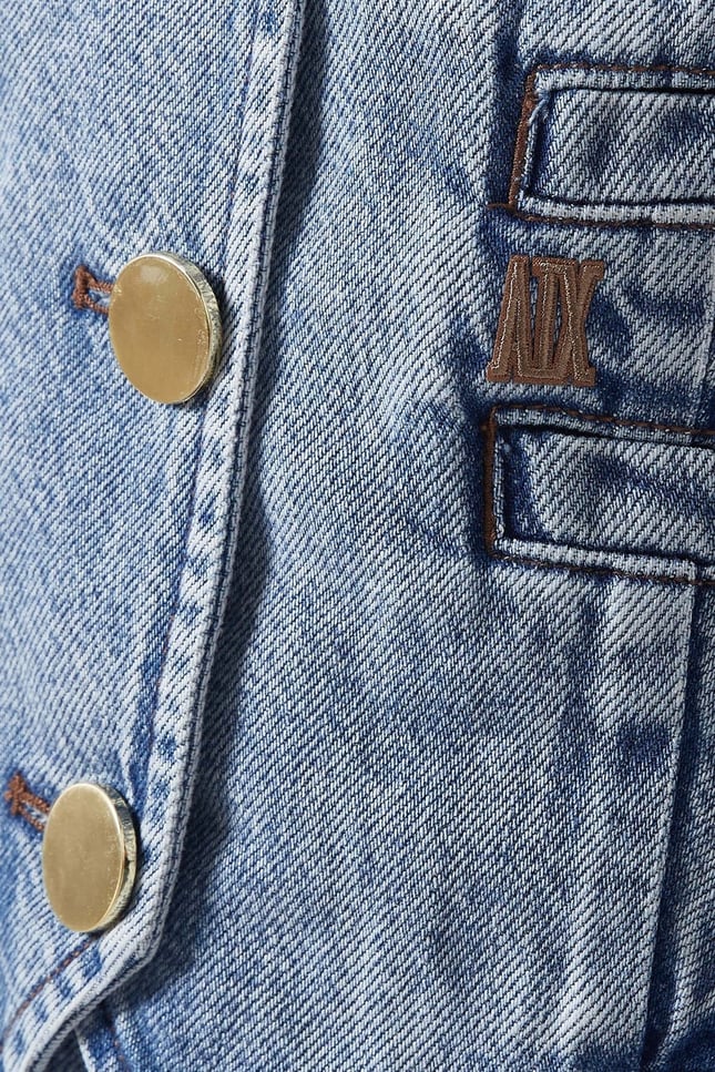 Armani Exchange Kadın Denim Kumaş Düğme Kapama Gold Düğme Kapama Mavi Mont XW002263 AF21338-MB001