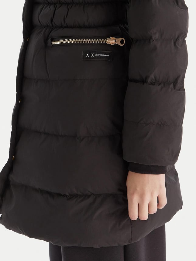 Armani Exchange Kadın Elastik Manşetler Uzun Kol Kapüşon Yaka Cepli Siyah Kaban XW000652 AF15984-UC001
