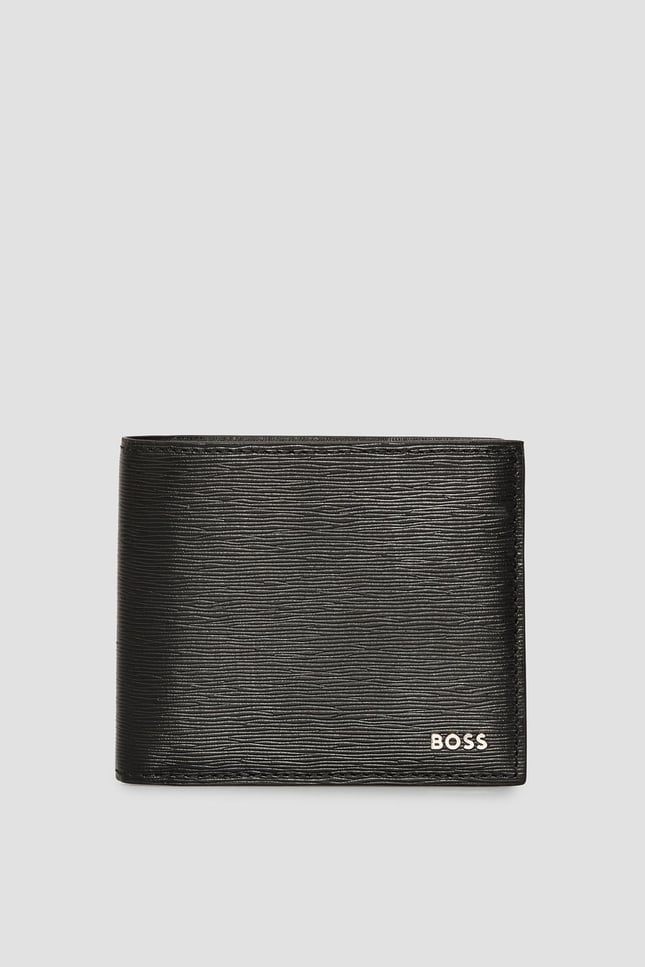 BOSS  BOSS Erkek %100 Dokulu Deri Dış Yüzey Ana Para Bölmeli Metalik Logolu Siyah Kartlık 50548824-001