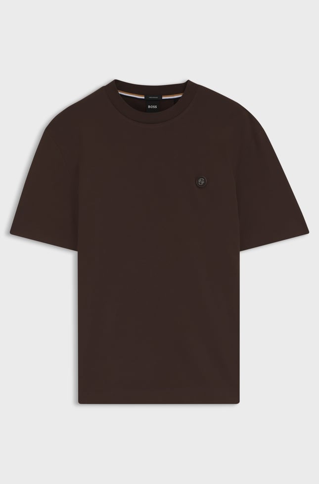 BOSS Erkek %100 Pamuklu Yuvarlak Yakalı Kısa Kollu Kahverengi T-Shirt 50555844-209