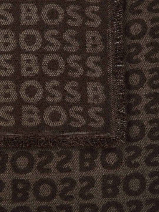 BOSS Erkek Çift Taraflı Monogram Logolu Kahverengi Atkı 50518661-209