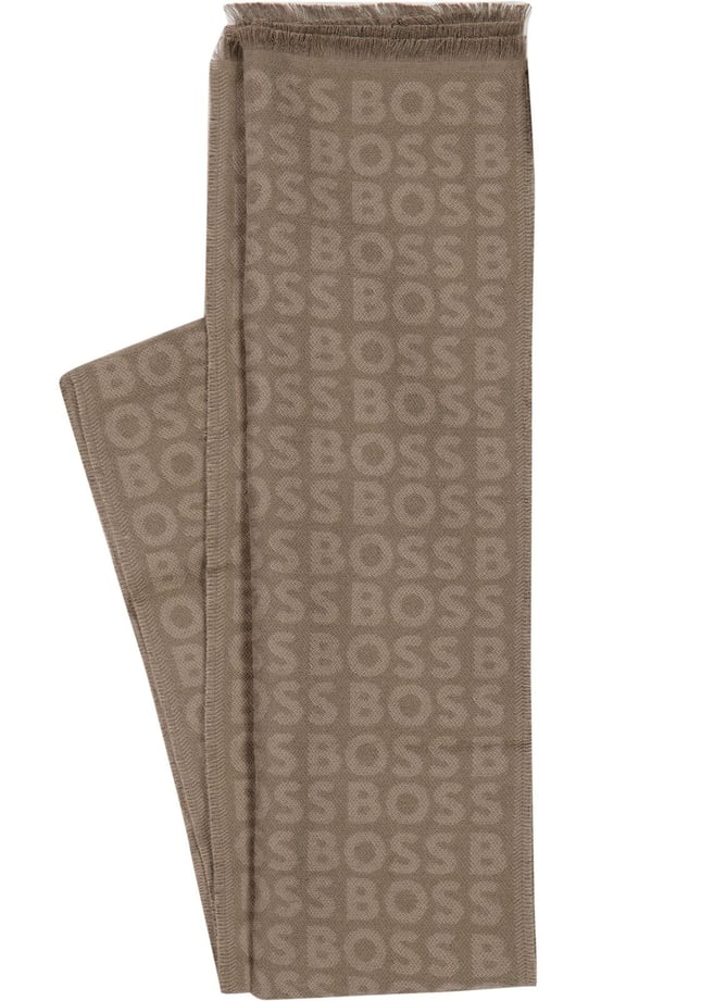 BOSS Erkek Çift Taraflı Monogram Logolu Kahverengi Atkı 50518661-248
