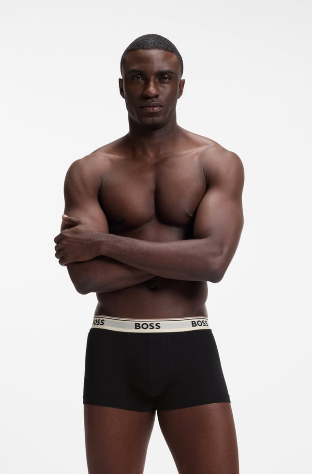 BOSS Erkek Elastik Logolu Bel Bantlı Desenli Üçlü Paket Siyah-Kahverengi Boxer 50554443-262