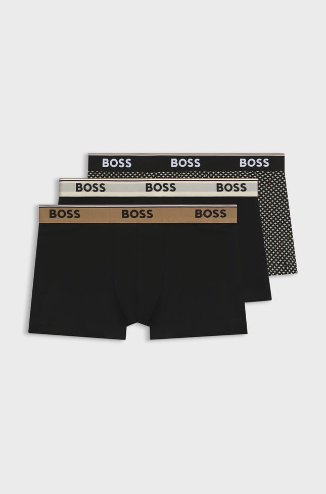BOSS Erkek Elastik Logolu Bel Bantlı Desenli Üçlü Paket Siyah-Kahverengi Boxer 50554443-262