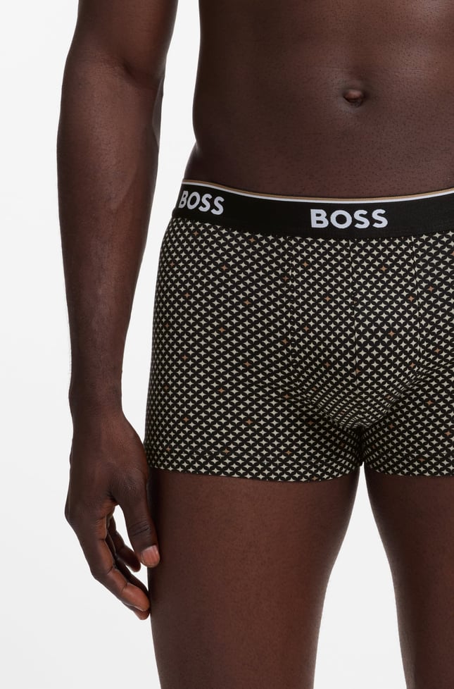 BOSS Erkek Elastik Logolu Bel Bantlı Desenli Üçlü Paket Siyah-Kahverengi Boxer 50554443-262