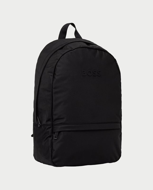 BOSS Erkek Fermuarlı Ön ve İç Cepli Logo Kabartmalı Ayarlanabilir Askılı Siyah Sırt Çantası 50567729-001