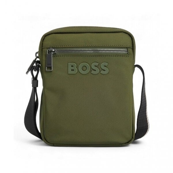 BOSS  BOSS Erkek Kabartma Logolu Fermuar Kapamalı Uzun Askılı Haki Omuz Çantası 50567814-347