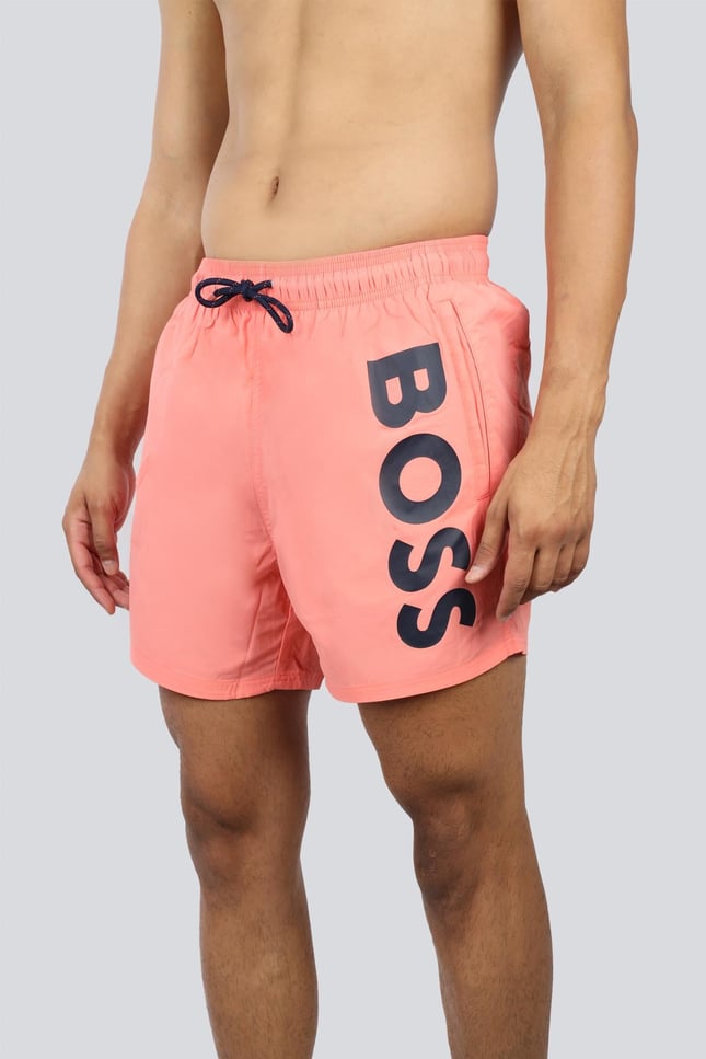 BOSS Erkek Logo Baskılı Hızlı Kuruyan Kumaş Beli İp Bağlamalı Pembe Mayo 50514502-671