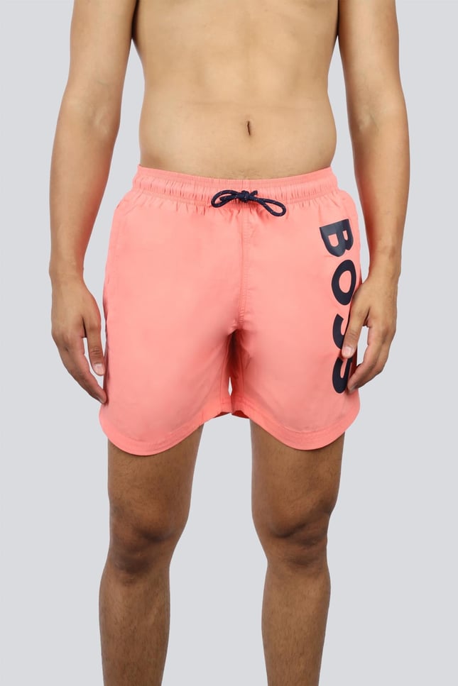 BOSS Erkek Logo Baskılı Hızlı Kuruyan Kumaş Beli İp Bağlamalı Pembe Mayo 50514502-671