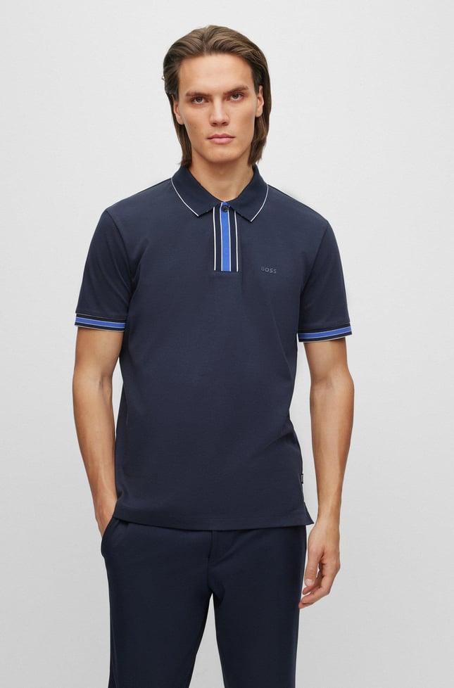 BOSS BOSS Erkek Logolu Basic Regular Fit Kısa Kollu Lacivert Polo Yaka T-Shirt 50486186-404