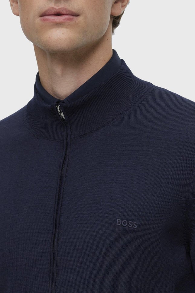 BOSS Erkek Marka Logo Detaylı Dik Yaka Fermuar Kapamalı Lacivert Hırka 50476347-404