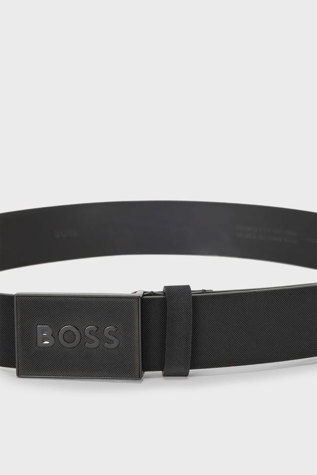 BOSS Erkek Marka Logolu Deri Günlük Kullanım Siyah Kemer 50471333-001