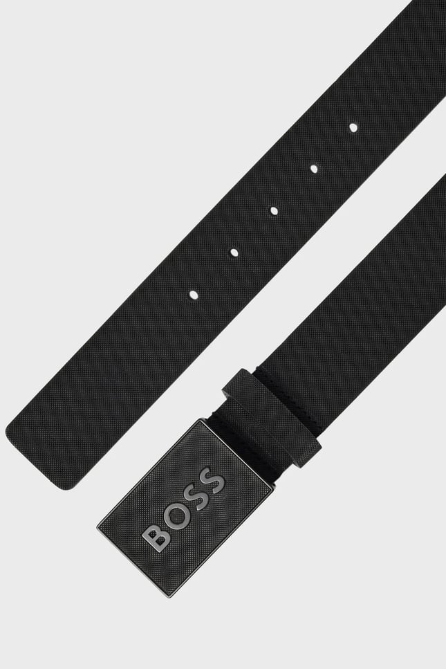 BOSS Erkek Marka Logolu Deri Günlük Kullanım Siyah Kemer 50471333-001