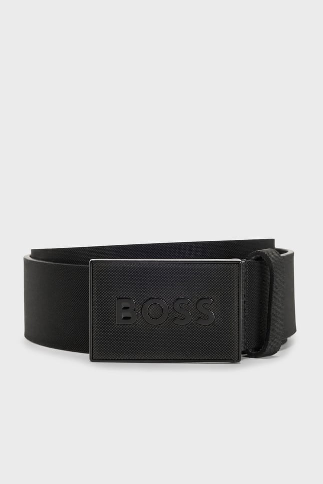 BOSS Erkek Marka Logolu Deri Günlük Kullanım Siyah Kemer 50471333-001