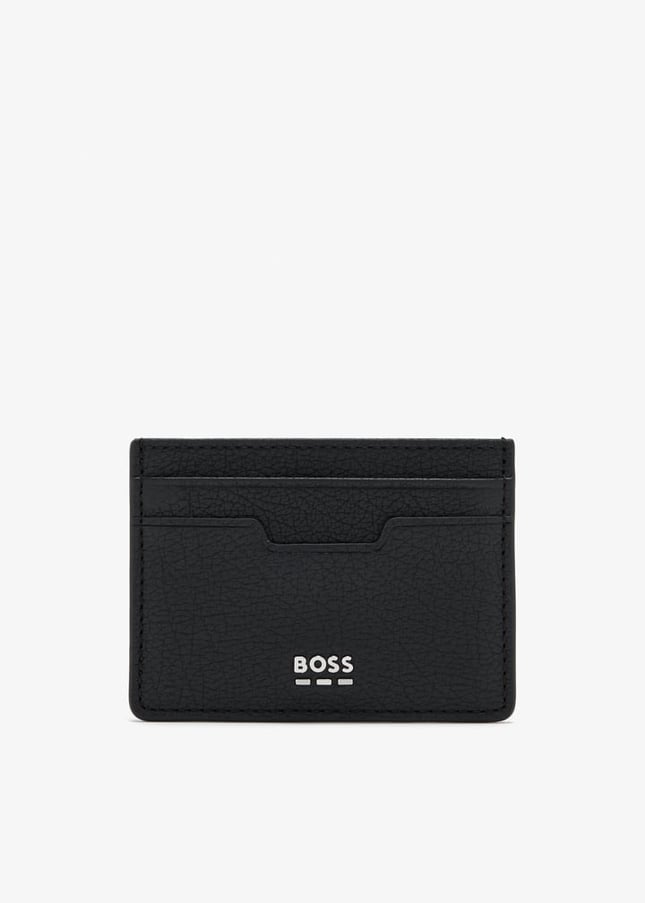 BOSS  BOSS Erkek Metalik Logo Kabartmalı Hakiki Deri Siyah Kartlık 50563650-001