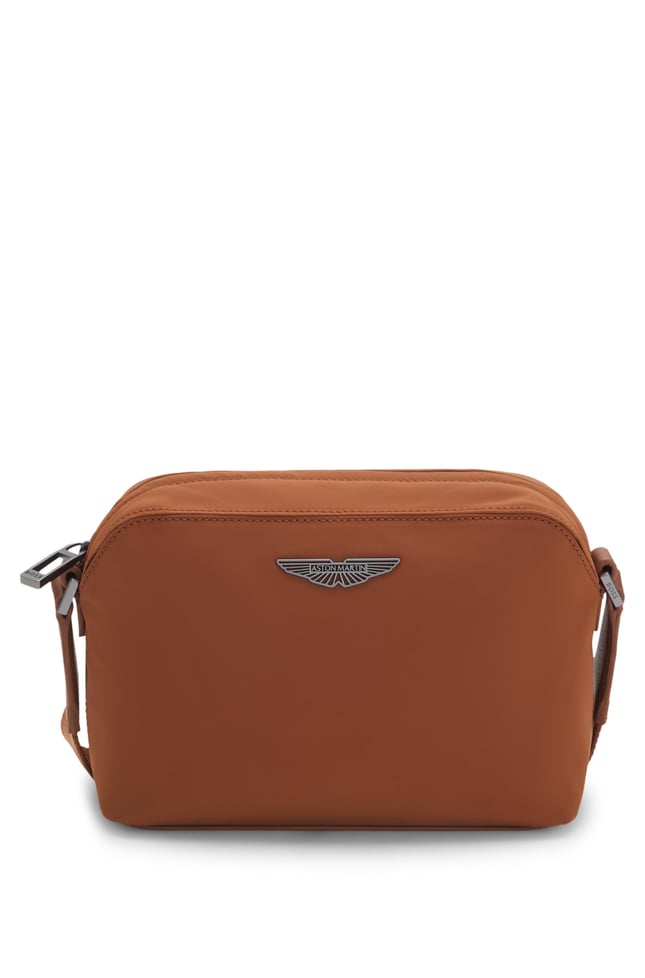 BOSS  BOSS Erkek Metalik Özel Logo Detaylı Fermuarlı Çapraz Askılı Deri Kahverengi Omuz Çantası 50569541-214