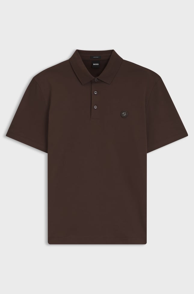 BOSS Erkek Monogram Logo Kabartmalı Normal Kalıp Yumuşak Pamuklu Kısa Kollu Kahverengi Polo Yaka T-Shirt 50555829-209