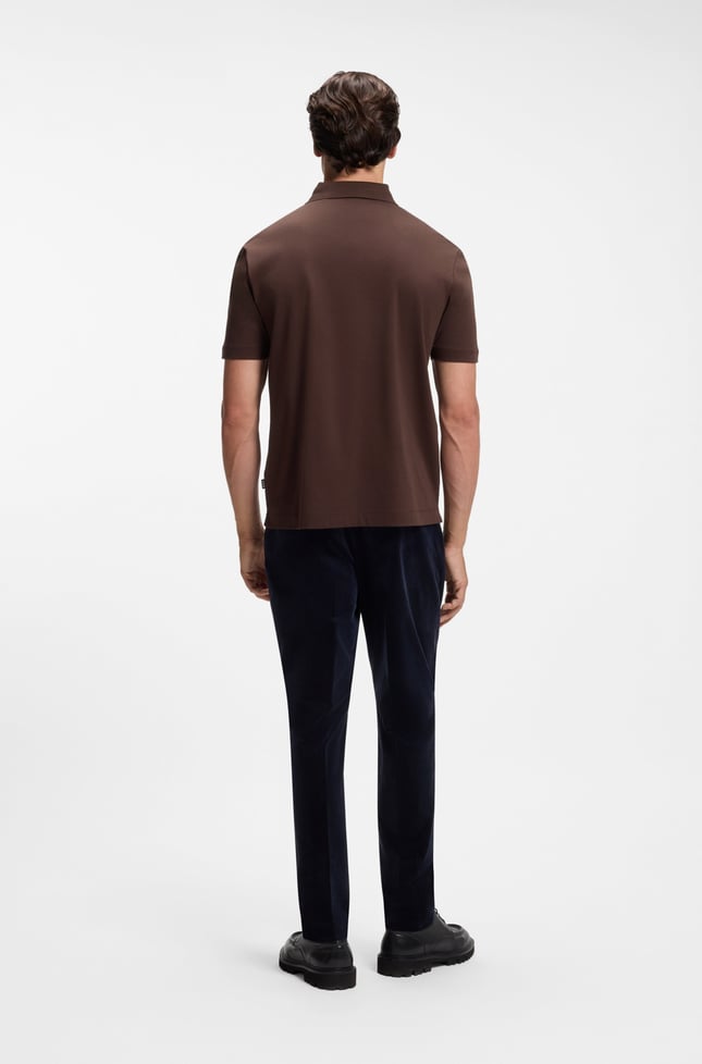 BOSS Erkek Monogram Logo Kabartmalı Normal Kalıp Yumuşak Pamuklu Kısa Kollu Kahverengi Polo Yaka T-Shirt 50555829-209