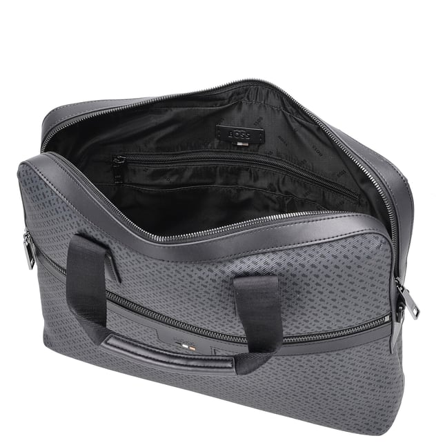 BOSS Erkek Monogram Logolu Fermuarlı İç Cepli Çıkarılabilir Uzun Askılı Gri Laptop & Evrak Çantası 50568369-001