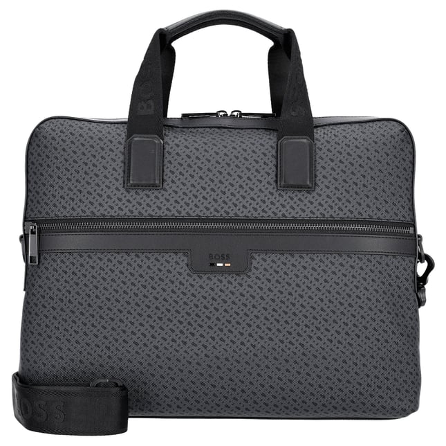 BOSS Erkek Monogram Logolu Fermuarlı İç Cepli Çıkarılabilir Uzun Askılı Gri Laptop & Evrak Çantası 50568369-001
