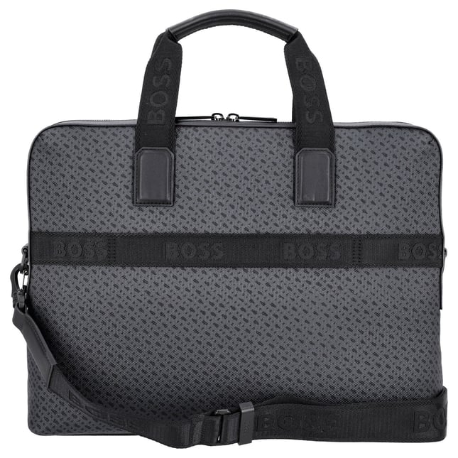 BOSS Erkek Monogram Logolu Fermuarlı İç Cepli Çıkarılabilir Uzun Askılı Gri Laptop & Evrak Çantası 50568369-001