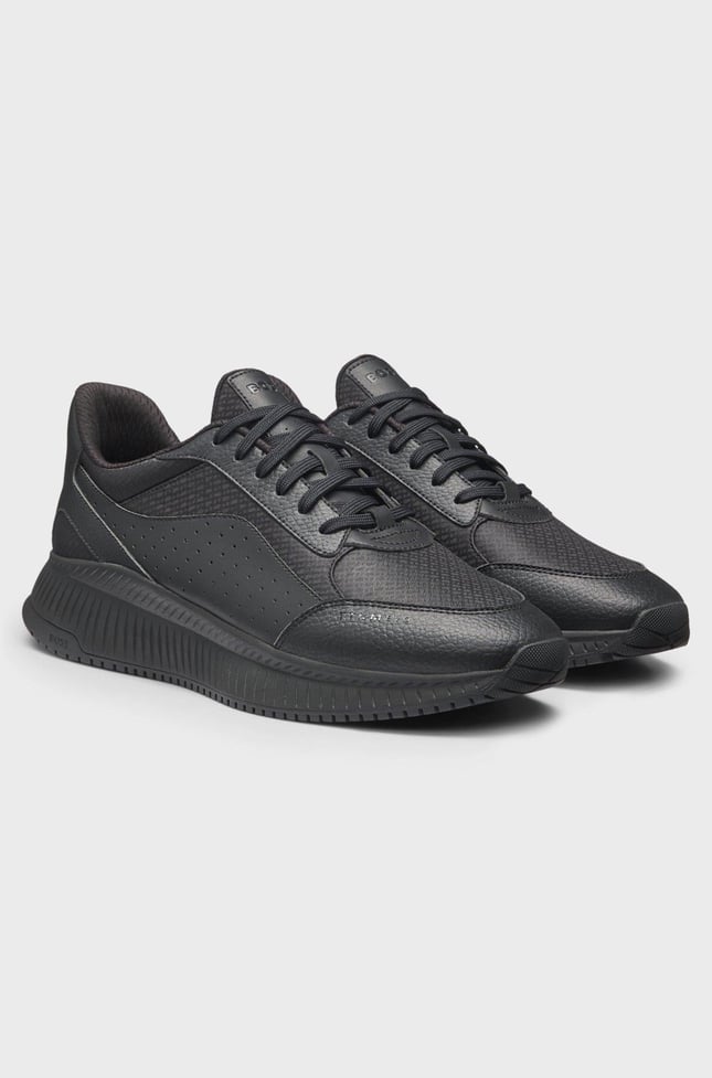 BOSS Erkek Monogram Logolu Nefes Alabilen Tasarımlı Siyah Sneaker 50557828-005
