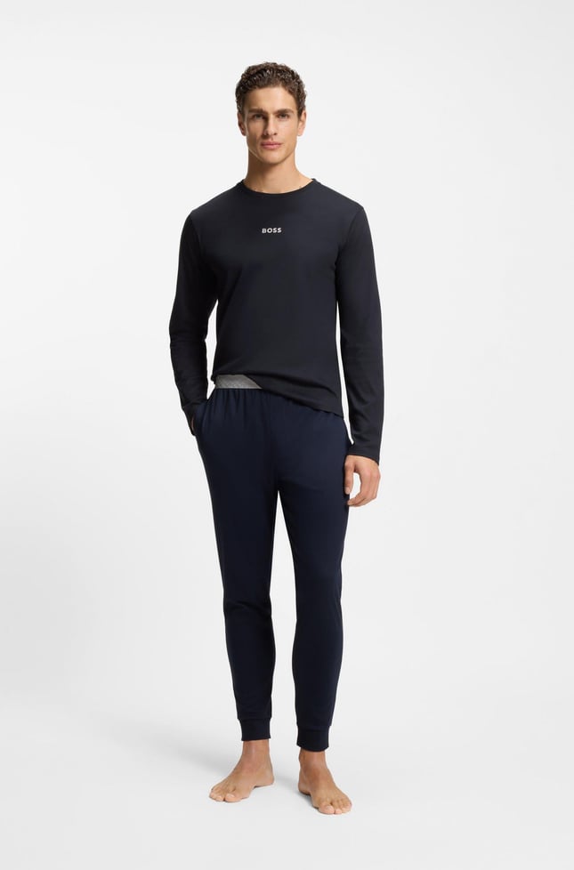 BOSS  BOSS Erkek Normal Kalıp Logo Baskılı Beli Lastikli %100 Pamuklu Lacivert Pijama Takımı 50550547-402