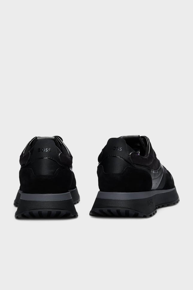 BOSS Erkek Rahat Kalın EVA Dış Taban Monogram Logolu File Ve Deri Karışımlı Siyah Sneaker 50536496-005