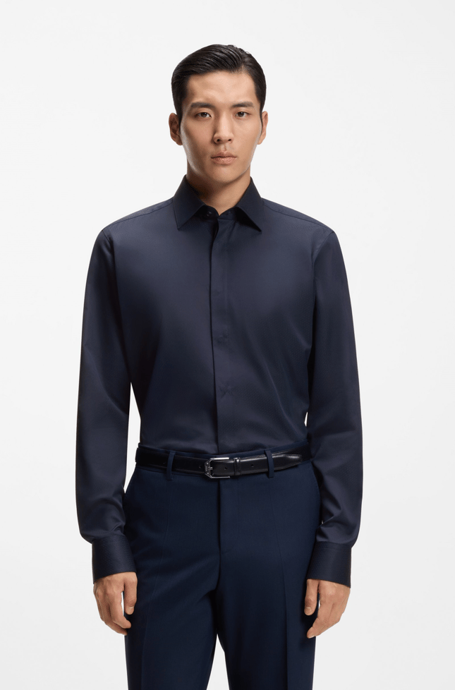 BOSS Erkek Regular Fit %100 Pamuklu Uzun Kollu Lacivert Gömlek 50556498-404