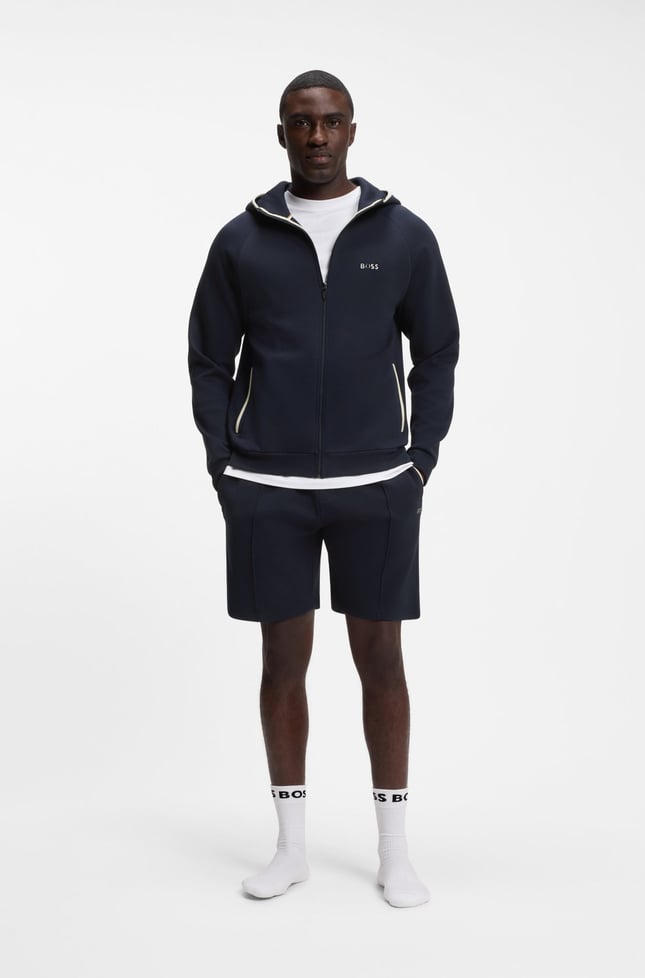 BOSS Erkek Regular Fit Kapüşonlu Pamuklu Fermuarlı Uzun Kollu Lacivert Sweatshirt 50566916-403