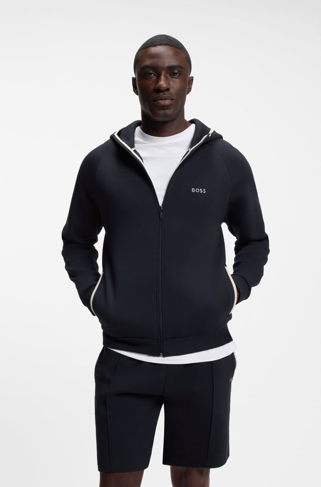 BOSS Erkek Regular Fit Kapüşonlu Pamuklu Fermuarlı Uzun Kollu Lacivert Sweatshirt 50566916-403