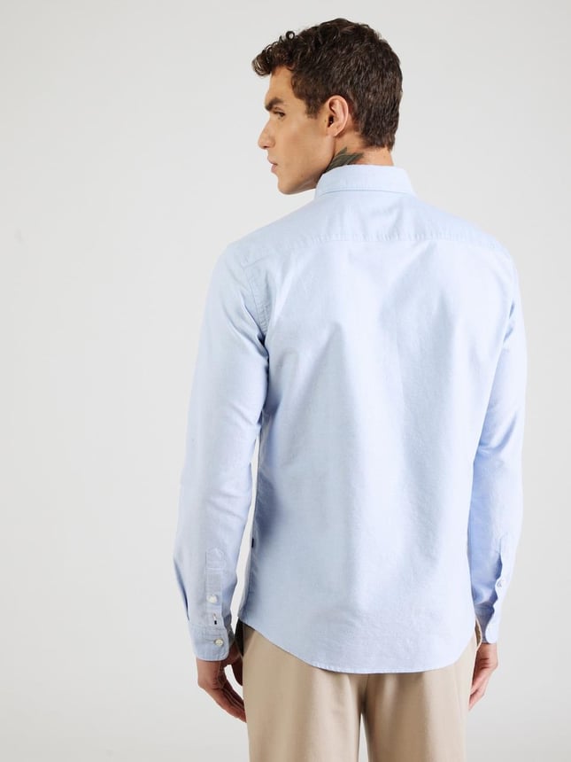 BOSS Erkek Slim Fit %100 Pamuklu Logo İşlemeli Uzun Kollu Mavi Gömlek 50544951-450
