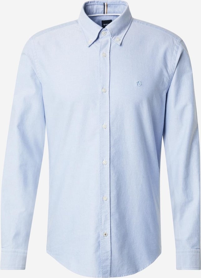 BOSS Erkek Slim Fit %100 Pamuklu Logo İşlemeli Uzun Kollu Mavi Gömlek 50544951-450
