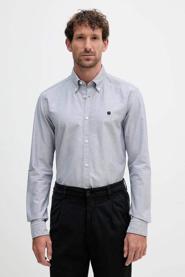 BOSS Erkek Slim Fit %100 Pamuklu Logo İşlemeli Uzun Kollu Lacivert Gömlek 50544951-404