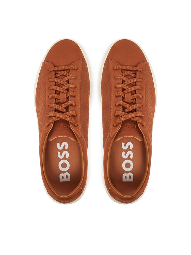 BOSS Erkek Üst Yüzeyi Monogram Logo Desenli Düz ve Rahat Taban Kahverengi Ayakkabı 50542092-212