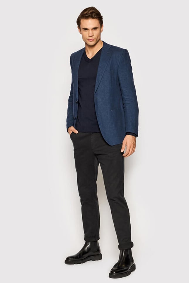 BOSS Erkek V Yaka Slim Fit Uzun Kollu Lacivert Kazak 50378576-LACİVERT