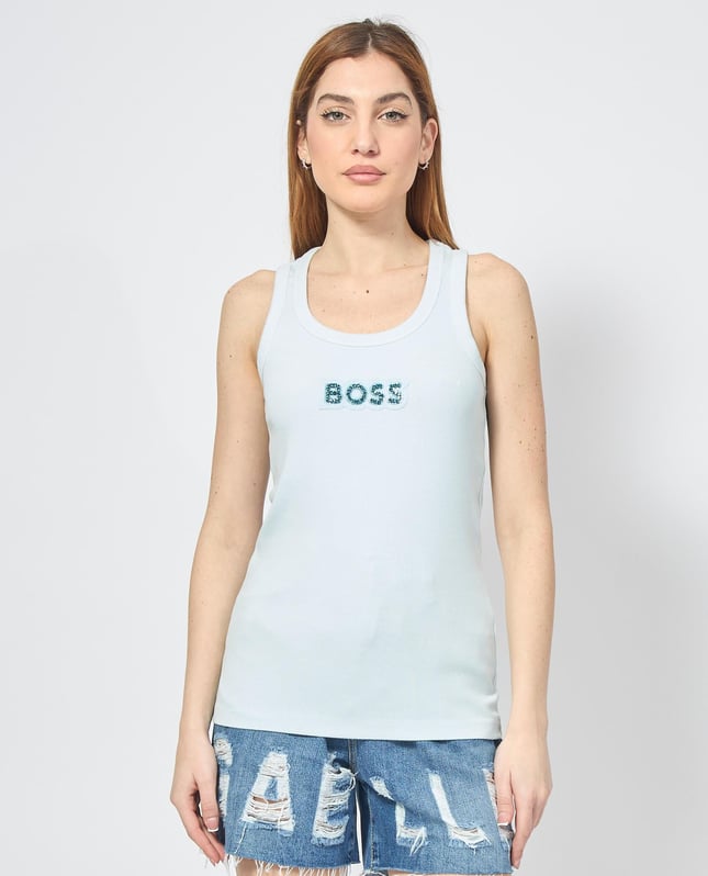 BOSS BOSS Kadın Slim Fit Kalın Askı Boss Yazılı Mavi Atlet 50536985-442