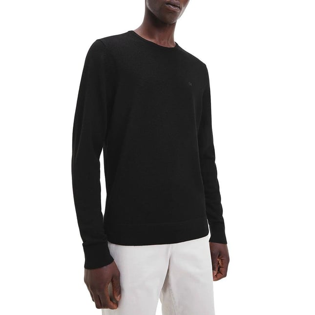 Calvin Klein Calvin Kleın Erkek %100 Yün Marka Logolu Uzun Kollu Bisiklet Yaka Siyah Sweatshirt K10K109474-BEH