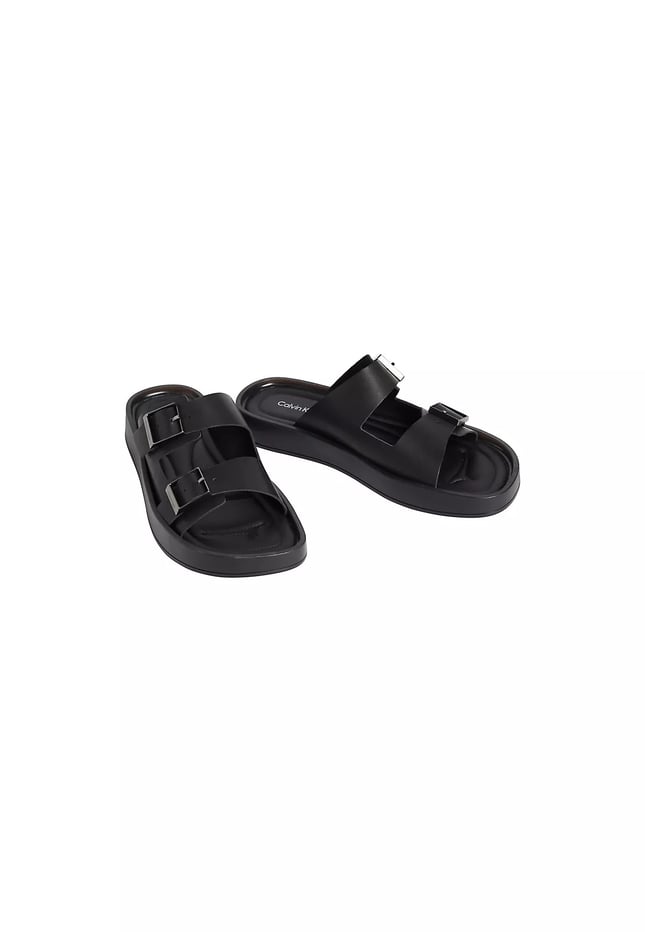 Calvin Klein Erkek Çift Metal Tokalı %100 Deri Rahat Taban Siyah Sandalet HM0HM02097-0GJ