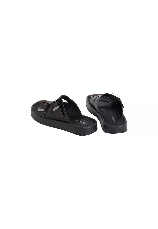 Calvin Klein Erkek Çift Metal Tokalı %100 Deri Rahat Taban Siyah Sandalet HM0HM02097-0GJ