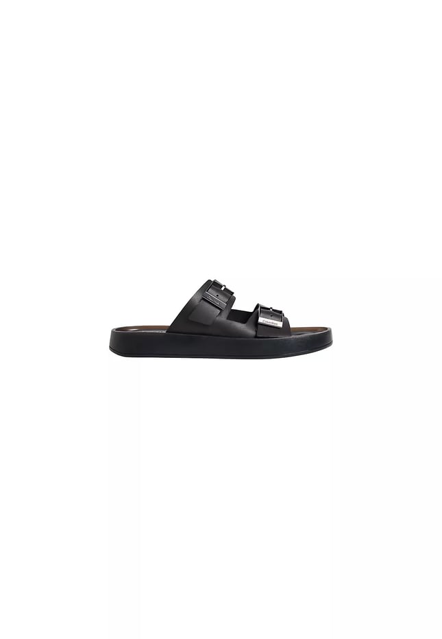 Calvin Klein Erkek Çift Metal Tokalı %100 Deri Rahat Taban Siyah Sandalet HM0HM02097-0GJ