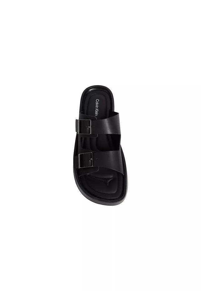 Calvin Klein Erkek Çift Metal Tokalı %100 Deri Rahat Taban Siyah Sandalet HM0HM02097-0GJ