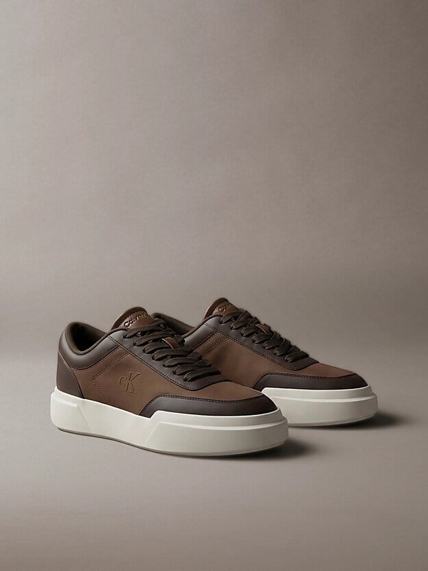 Calvin Klein Erkek Düşük Bilekli CK Logo İmzalı Deri Kahverengi Sneaker HM0HM02326-0H2