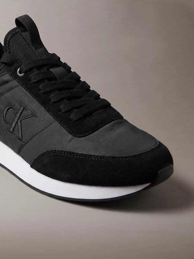 Calvin Klein Erkek Düz Rahat Taban Bağlamalı CK Yazı Desenli Deri Siyah2 Sneaker YM0YM01414-0GM