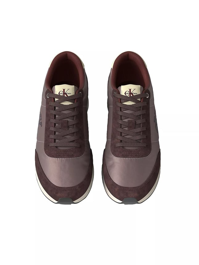 Calvin Klein Erkek Düz Rahat Taban Bağlamalı CK Yazı Desenli Deri Bordo Sneaker YM0YM01361-0KX