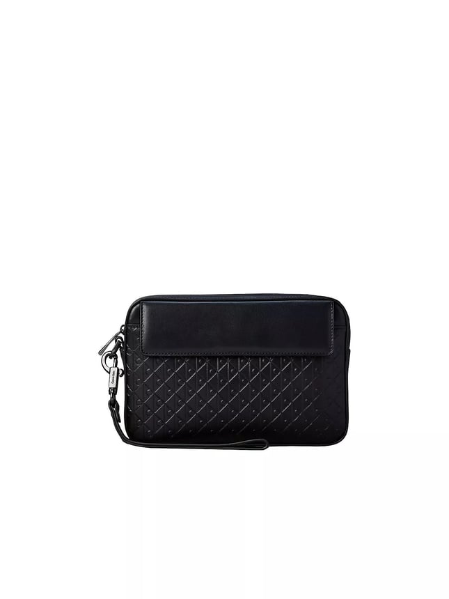 Calvin Klein Erkek Hakiki Deri Amblem Logo Desenli Bileklik Askılı Fermuarlı Siyah Çanta LV04D1369G-UB1
