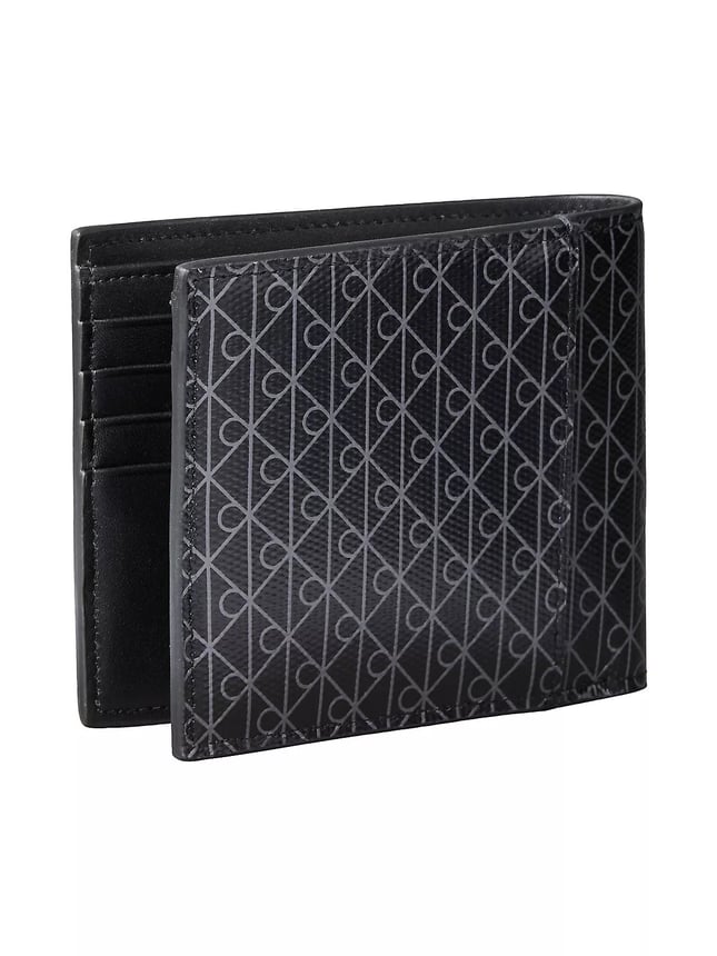 Calvin Klein Erkek Logo Desenli Bozuk Para Bölmeli Çok Kartlıklı Katlanır Siyah Cüzdan LV04D1085G-UB1